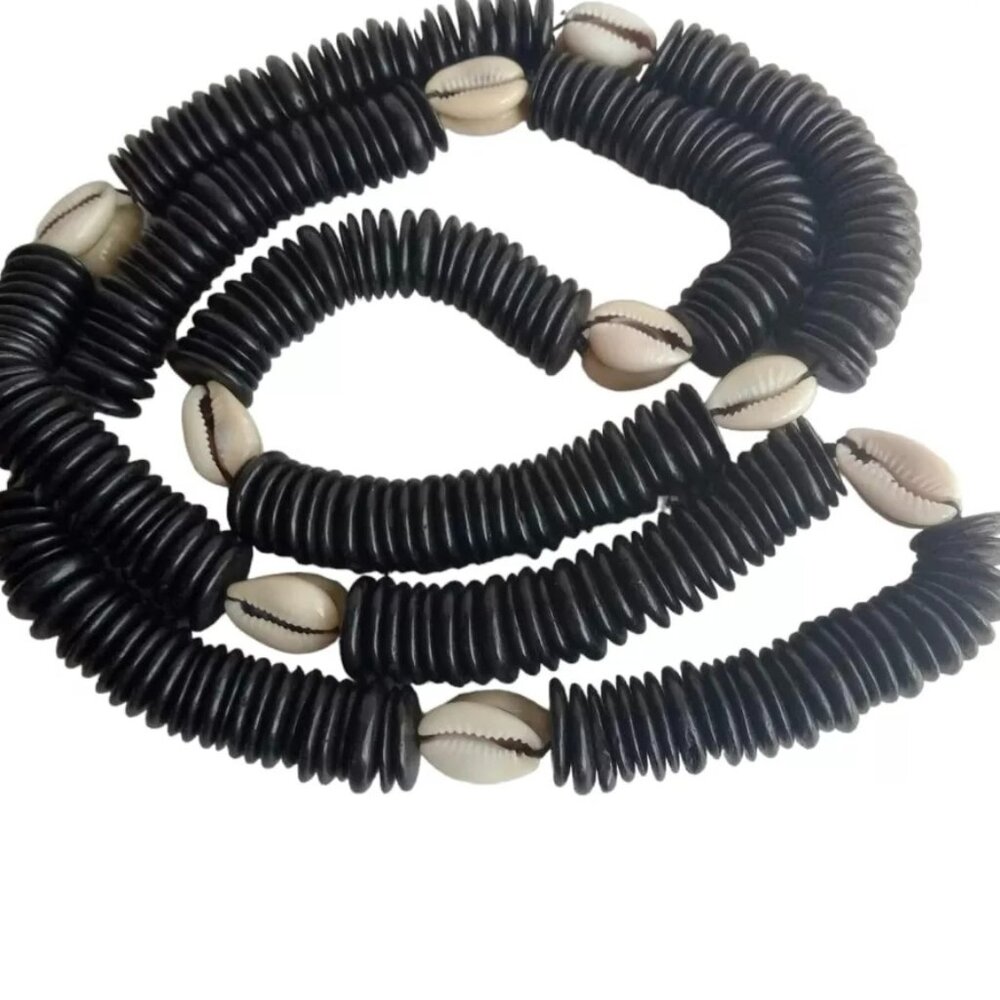 African Cowrie Shell Necklace with Coconut Beads